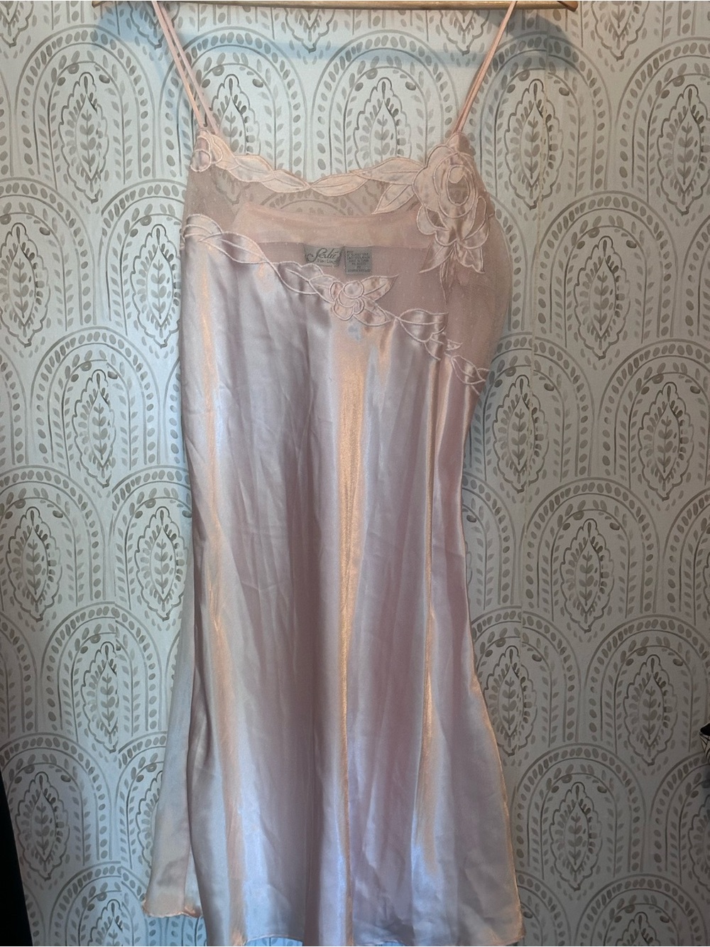 Sedu Fine Lingerie Vintage Satin Light Pink Slip Chemise with Lace Trim